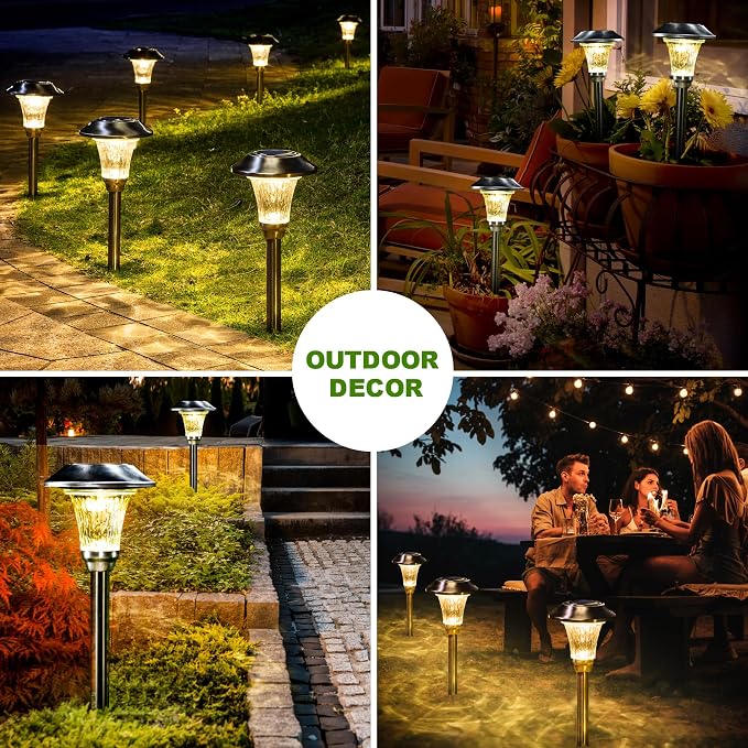 GIGALUMI Solar Pathway Lights, 8 Pack Solar Light Outdoor Waterproof, Glass - Image 2