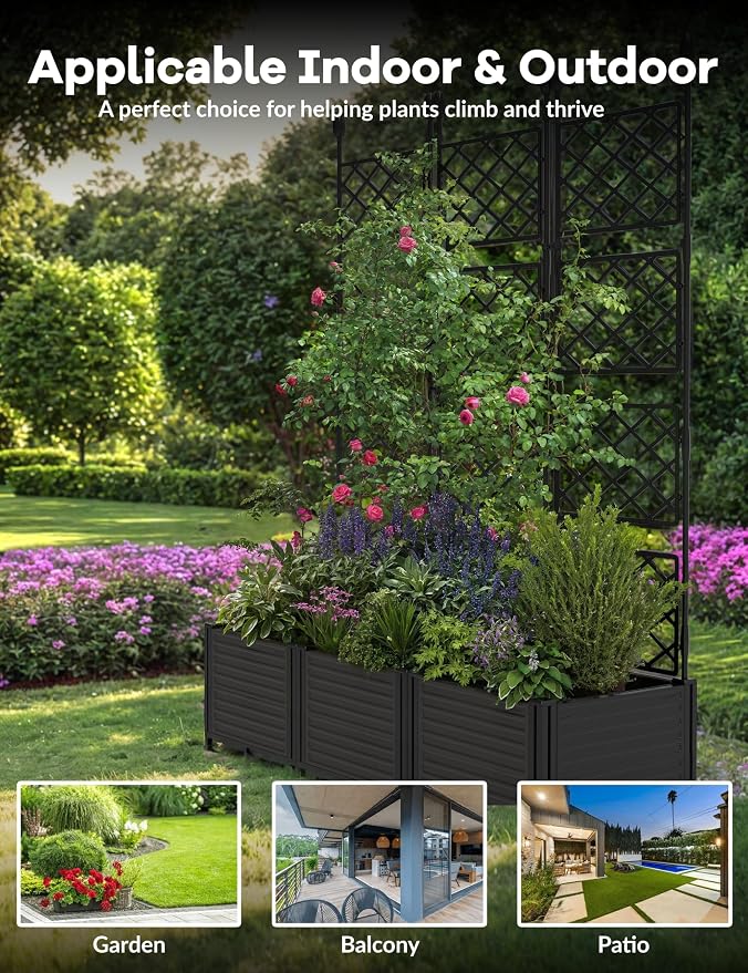 3 PCS Raised Garden Bed with Trellis, Patio Privacy Screen & Balcony Garden - Image 8