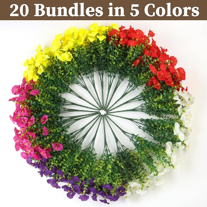20PCS Artificial Fake Flowers for Outdoors/Indoors, Faux Silk Colorful Morning - Image 3
