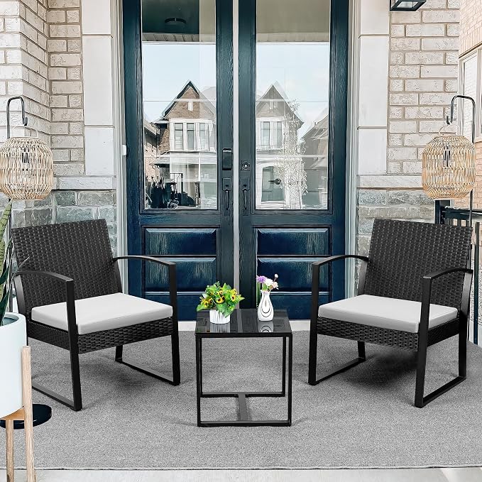 Devoko 3 Piece Patio Set, Outdoor Patio Furniture Set Resin Table and Chairs - Image 5
