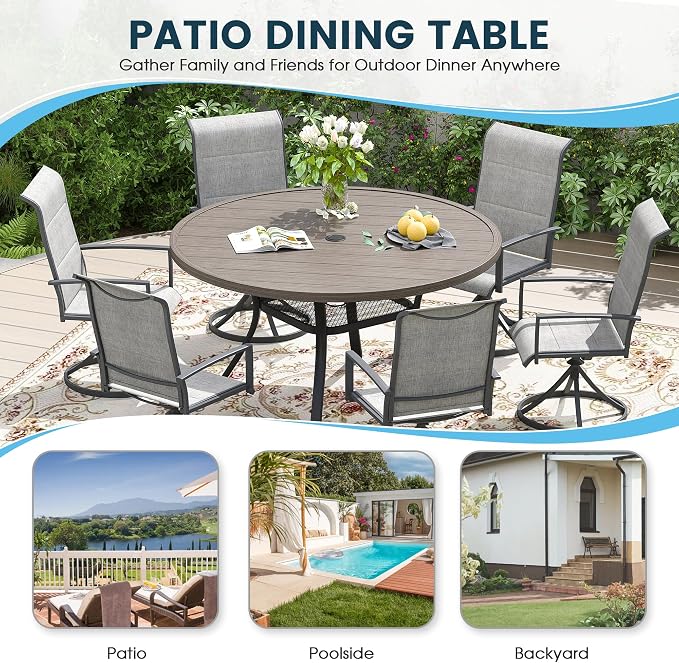 Patio Dining Table for 4-6, Round Metal Outdoor Table - Image 6