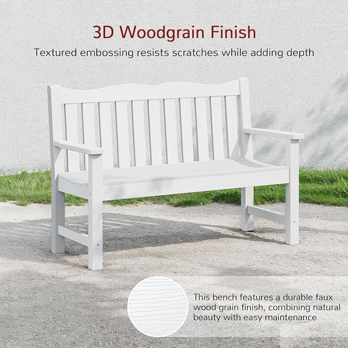 Stoog Outdoor Benches Set of 2, All-Weather HIPS Plastic Garden Bench - Image 6