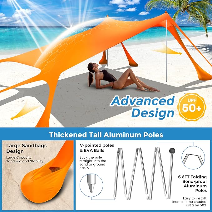 Beach Canopy Beach Tent Pop Up Shade 10x10ft Sun Shelter UPF50+ - Image 4