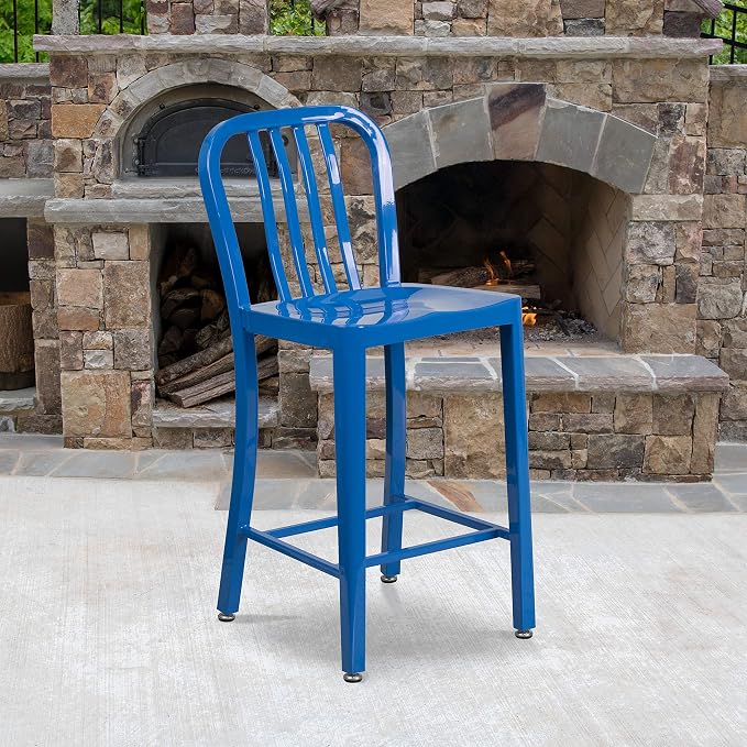 Flash Furniture Commercial Grade 24" High Blue Metal Indoor-Outdoor Counter - Image 2