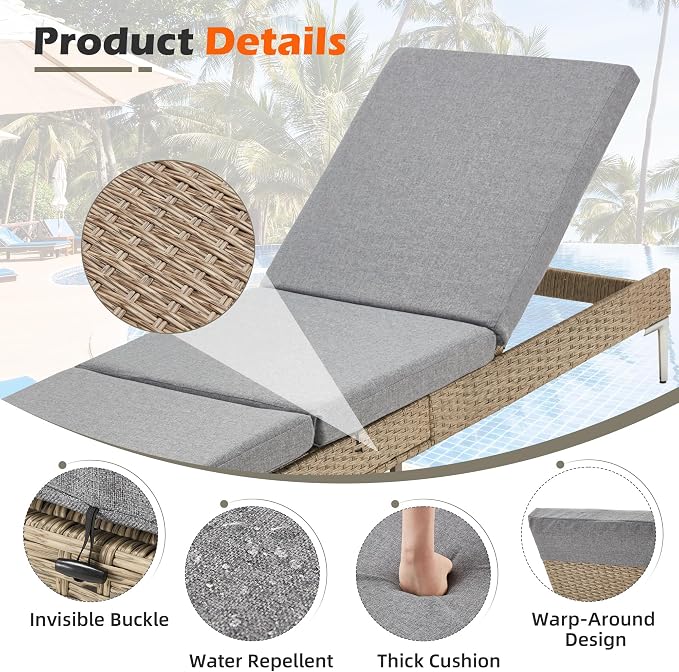HOMREST Outdoor Chaise Lounge Chair, Patio Wicker Recliner - Image 5