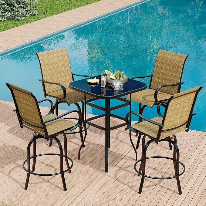 5 Piece Outdoor High Top Bar Set, 5 Pieces Outdoor Swivel Bar Set by GarveeLife