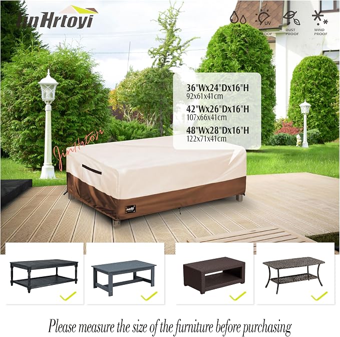 JinHrtoyi Patio Coffee Table Cover, 42Wx26Dx16H Inches 100% Waterproof Heavy - Image 3