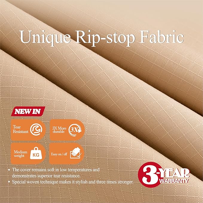 WJ-X3 Rectangular Beige Patio Table Cover, 102W x 78D x 31H Inches - Image 4