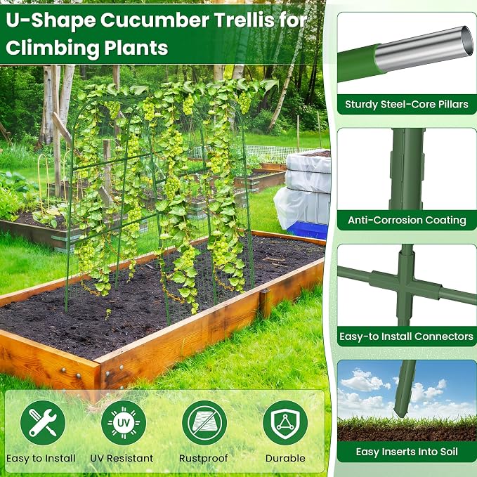 Cucumber Trellis for Raised Bed 32" L x 48" H, U-Shape Garden Trellis for - Image 3