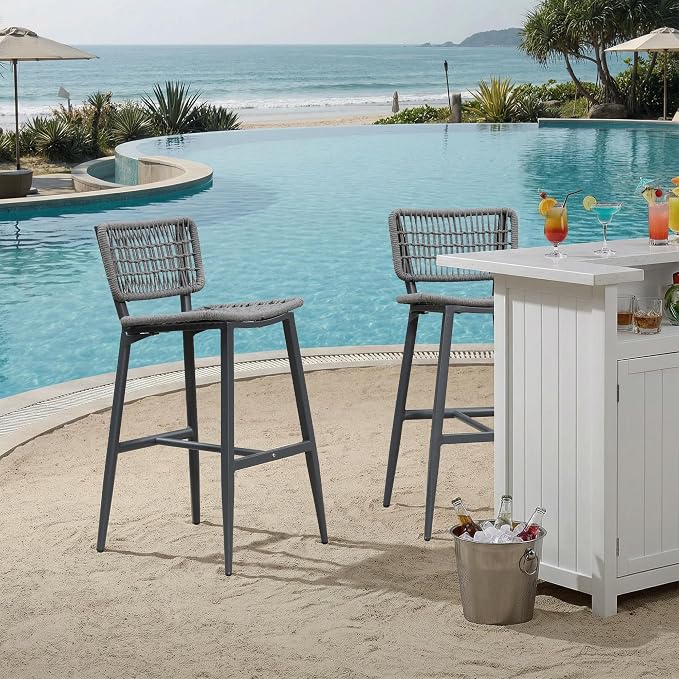 PURPLE LEAF Bar Stools Set of 4 Patio Wicker Bar Height Metal Chairs Boho High - Image 4