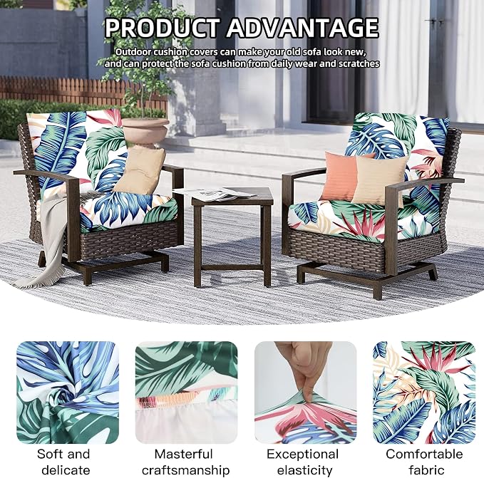 8Pcs Outdoor Cushion Covers, Patio Cushion Covers, Stretch Elastic Slipcovers - Image 3