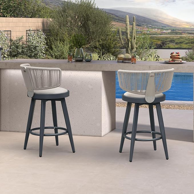PURPLE LEAF Outdoor Counter Height Bar Stools Set of 2 26 Inch Patio Swivel Bar - Image 9