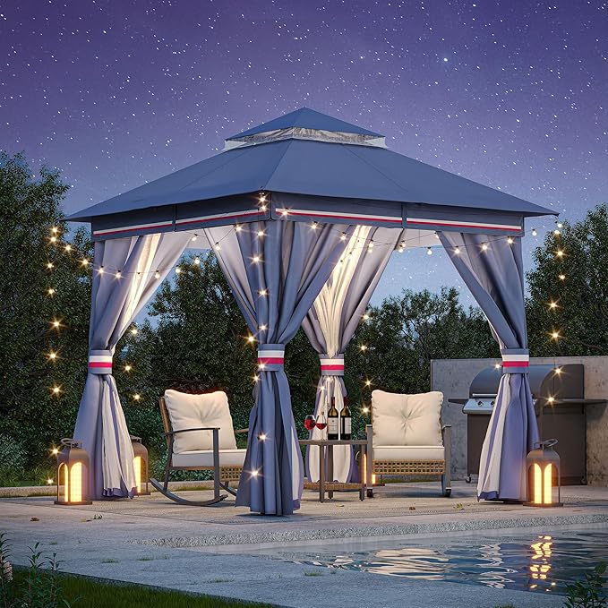 LAUSAINT HOME Semi-Permanent Outdoor Patio Gazebo 8'x8', Heavy Duty Party Tent by LAUSAINTHOME