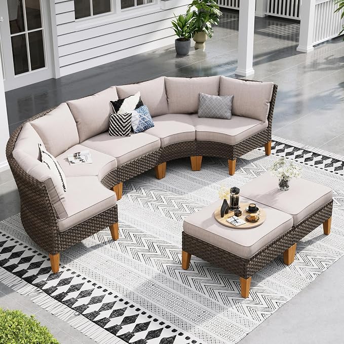 Sophia & William Half Moon Patio Furniture Set 7 Piece Outdoor Sectional Sofa by SophiaWilliam