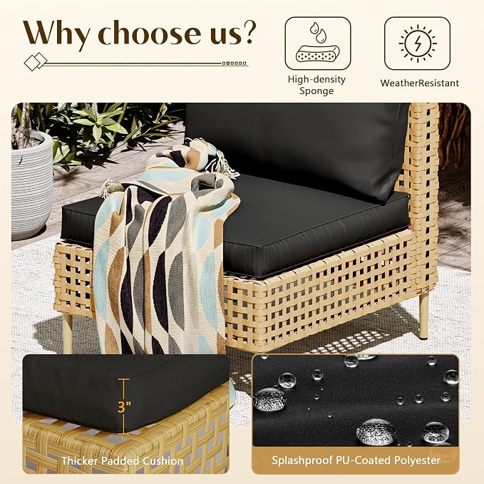 LHBcraft Patio Furniture Set, Large 7 Piece Wicker Outdoor Sectional Furniture - Image 3