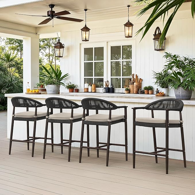 Bar Stools Set of 4, 24.8'' Aluminum Outdoor Bar Stool by COZYMAN