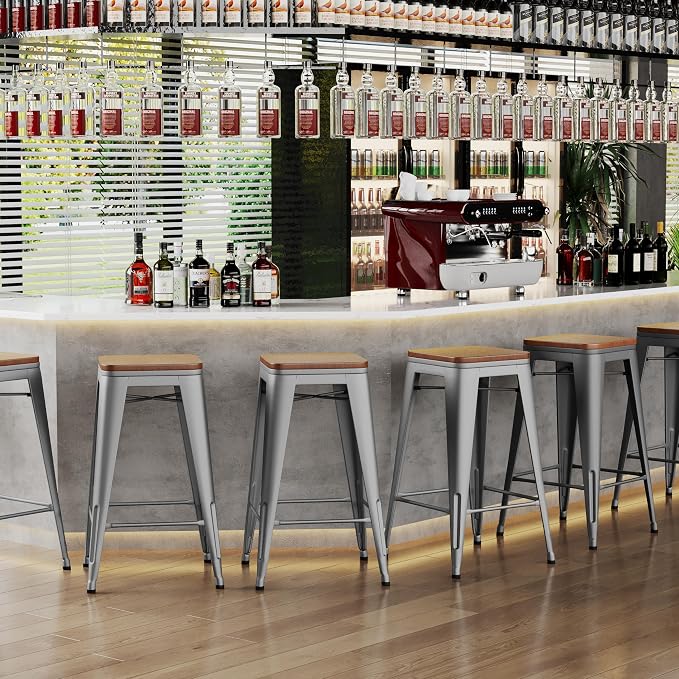 Alunaune 24" Metal Counter Height Bar Stools Set of 4 Industrial Backless - Image 8