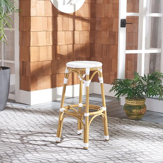Safavieh Outdoor Collection Kipnuk White Stacking 30-inch Bar Stool - Image 2