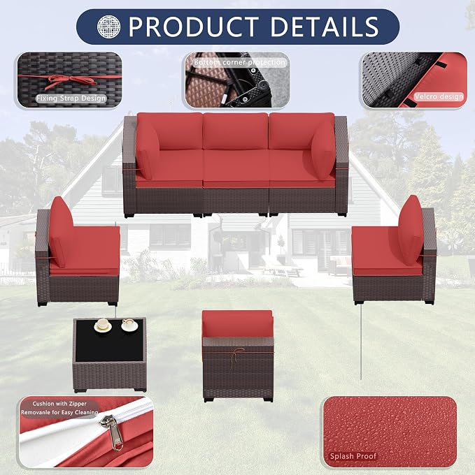 Outdoor Patio Furniture Set, 7 Pieces Outdoor Sectional Furniture Patio Sofa - Image 4