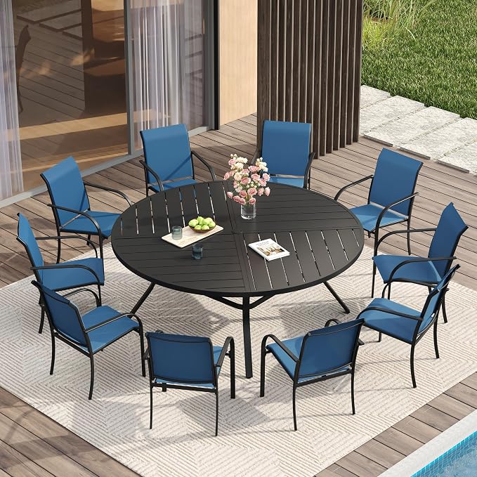 VICLLAX Patio Table and Chair Set of 10, All Weather Metal Round Outdoor Dining by HOME
