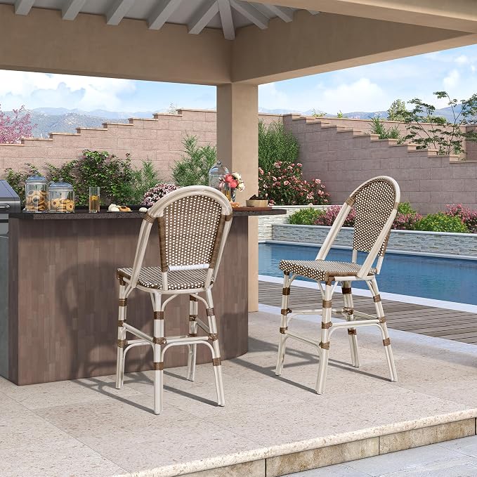 PURPLE LEAF French Counter Height Bar Stool Set of 4 White Print Finish Patio - Image 8