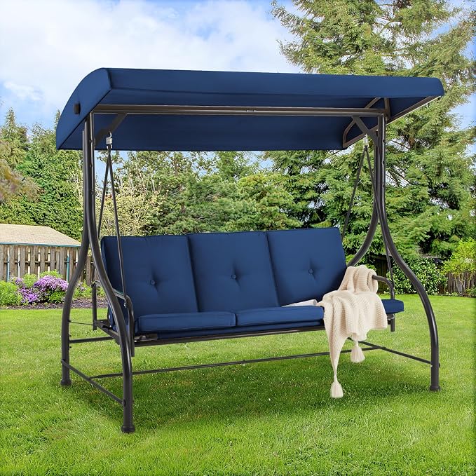 AECOJOY Porch Swing Chair, 3 Seats Porch Swing Adjustable Canopy Outdoor Swing by AECOJOY