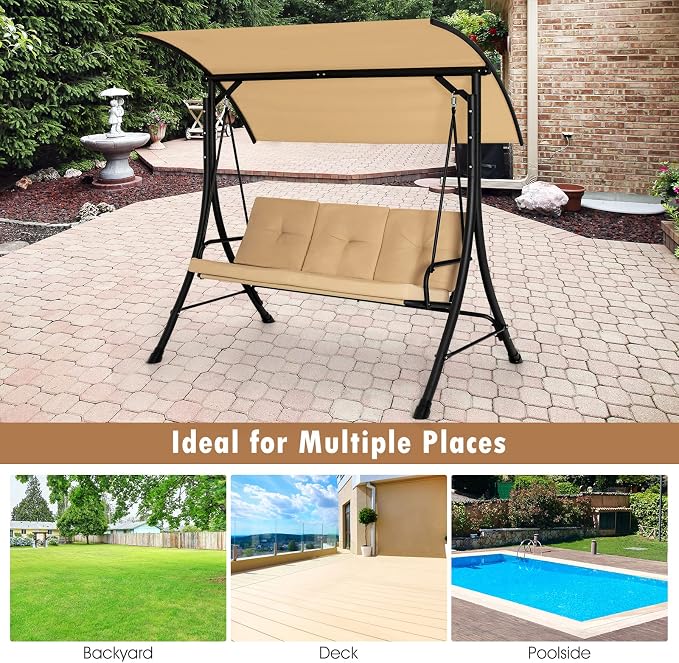Tangkula 3 Person Porch Swing, Outdoor Swing - Image 9