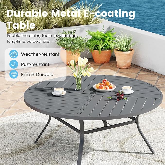 Patio Dining Table for 8-10, Round Metal Outdoor Table - Image 5
