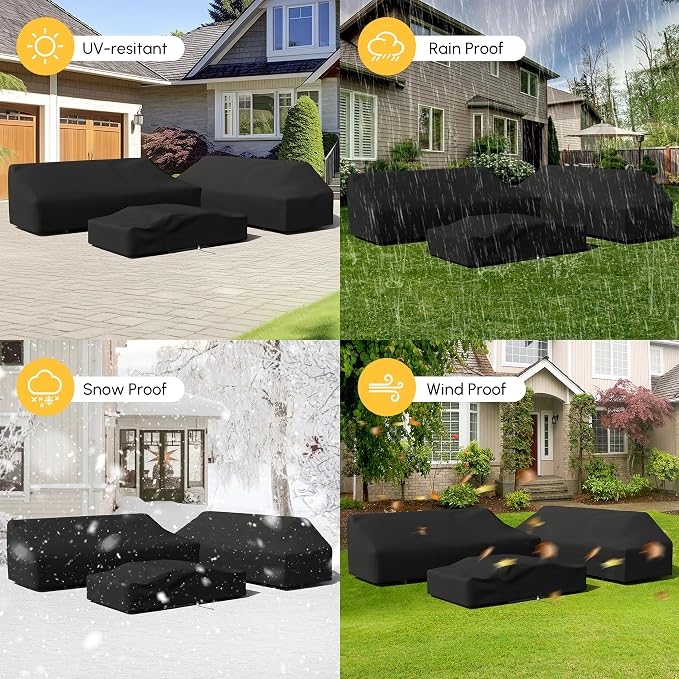 homary 6-Piece Modular Outdoor Sofa Set, Aluminum & Teak Patio Conversation Set - Image 2