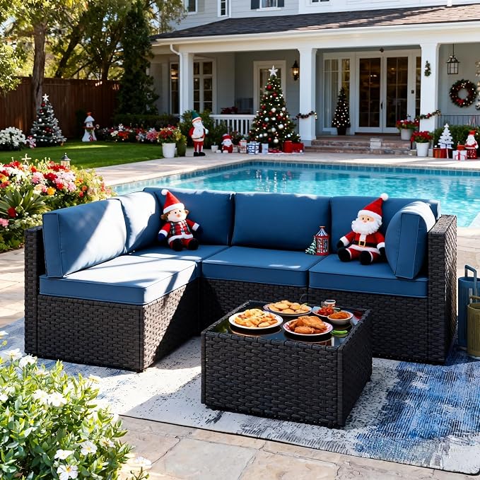 SUNLEI 5 Piece Patio Furniture Sets, Low Back All-Weather Rattan Sectional Sofa - Image 8