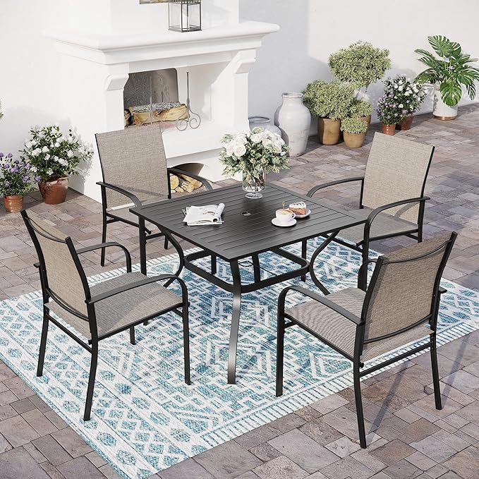 5 Piece Patio Dining Set for 4, 37”x37” Square Table by SUNSHINEVALLEY
