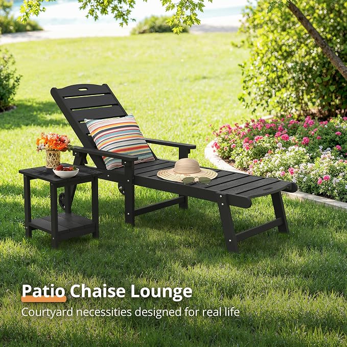 LUE BONA Outdoor Chaise Lounge Chairs Set of 2, HDPS Lounge Chair, 5 Positions - Image 4
