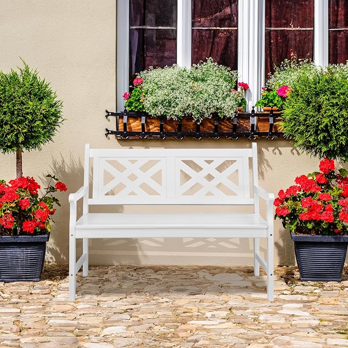 VINGLI 50" Outdoor Wood Bench, Weatehr Resistant Wooden Garden Patio Bench - Image 2