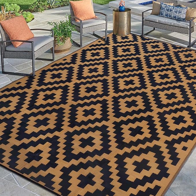 SAND MINE Reversible Mats, Plastic Straw Rug, Modern Area Rug, Large Floor Mat by SANDMIND