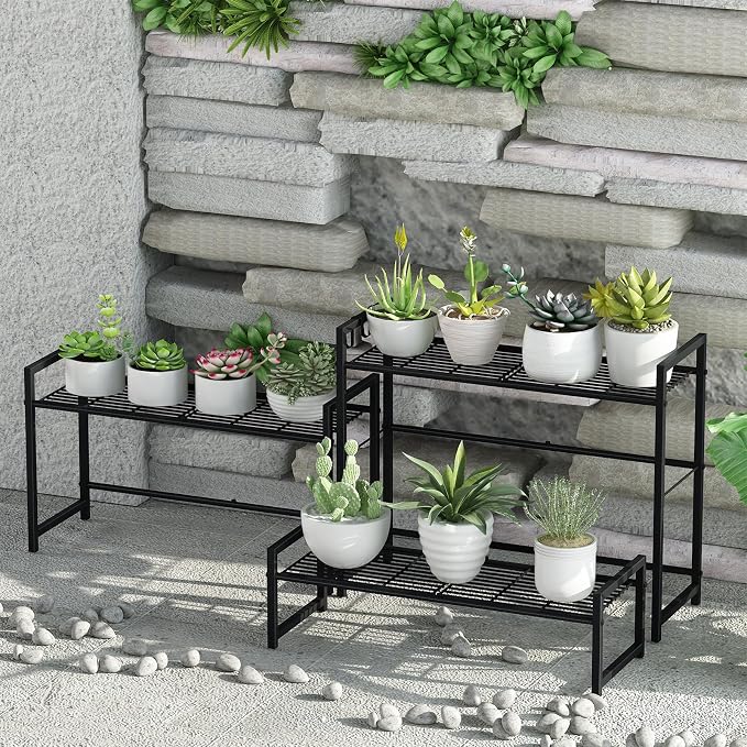 Garden 4 you 3 Tier Metal Plant Stand Outdoor Indoor Waterproof, Stackable - Image 6