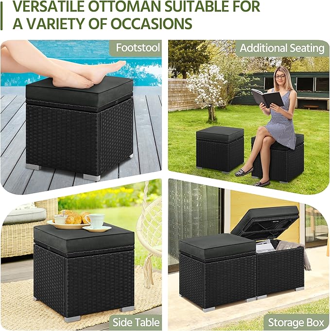 Yaheetech Wicker Ottomans, Outdoor/Indoor Footstools, Additional Seating - Image 4