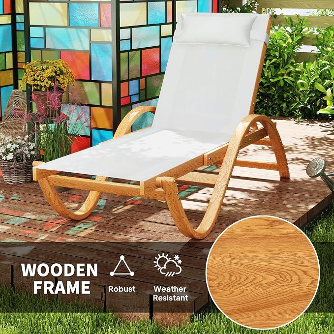 Outsunny Larch Wood Lounge Chair, 4-Level Adjustable Tanning Chair, Full Flat - Image 7