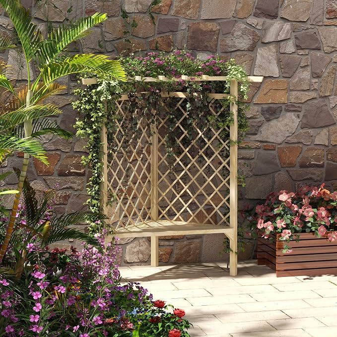 Outsunny 55" Garden Arch Bench, Wooden Trellis Park Bench - Image 7