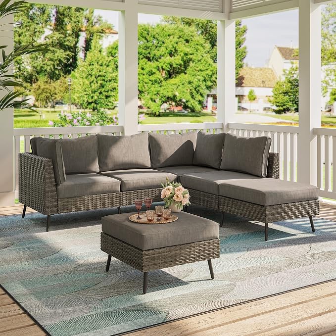 LAUSAINT HOME Outdoor Patio Furniture, 6 Piece Outdoor Sectional Sofa PE Rattan - Image 5