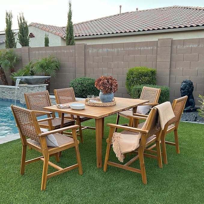 Sophia & William 7-Piece Patio Outdoor Dining Table Chair Set, Rattan Furniture by SophiaWilliam