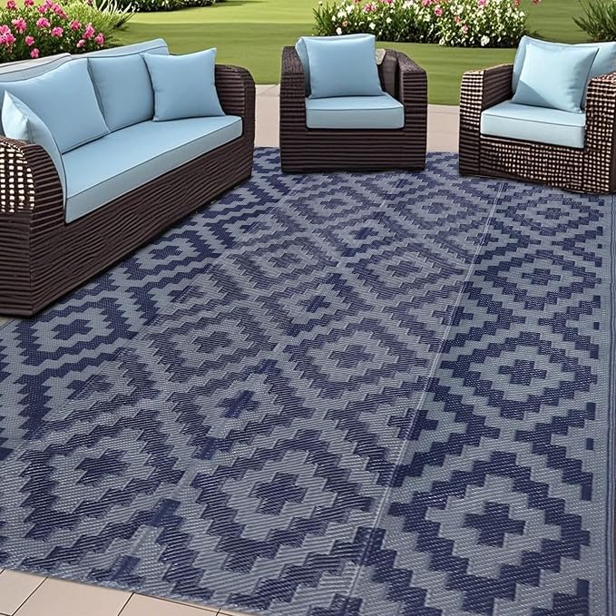 SAND MINE Reversible Mats, Plastic Straw Rug, Modern Area Rug, Large Floor Mat by SANDMIND