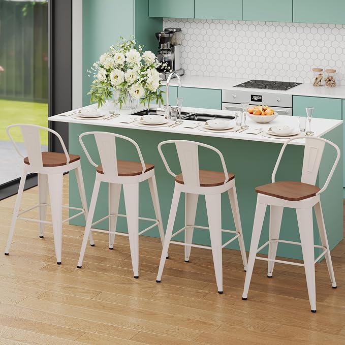 Aklaus Swivel Bar Stools 30 inch Swivel Metal Bar Height Barstools Set of 4 - Image 8