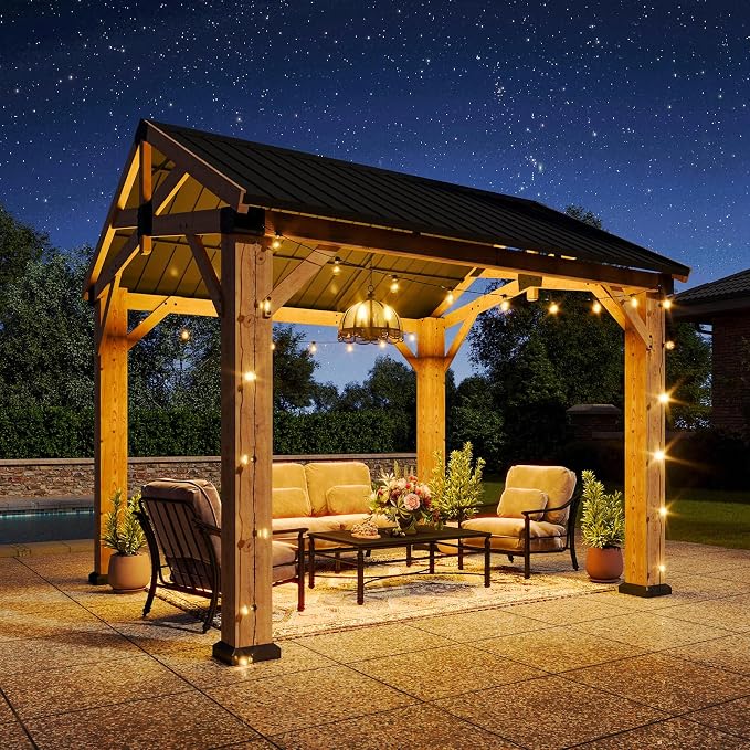 Aoxun 10' x 10' Outdoor Wood Gazebo, Hardtop Gazebo Permanent Wooden Pavilion - Image 7
