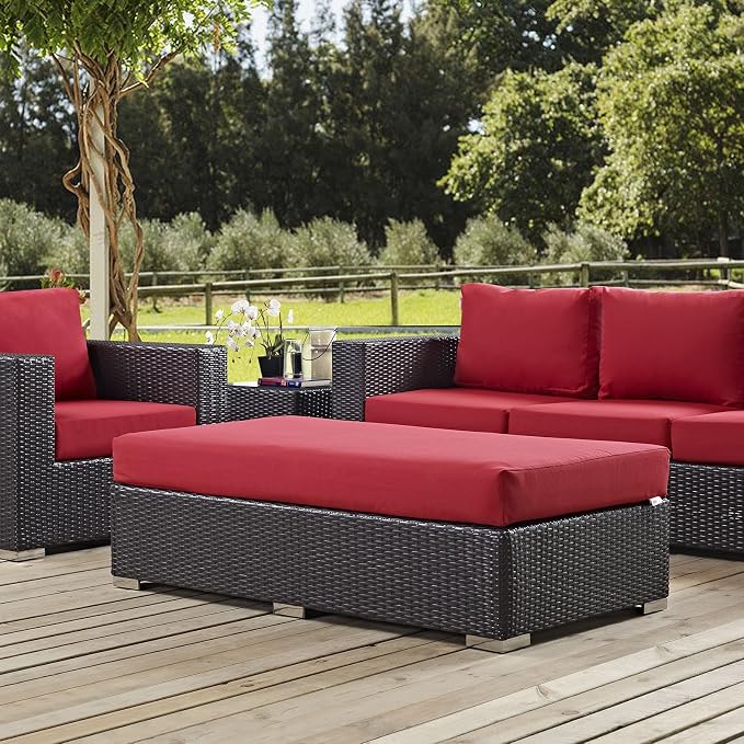 Modway Convene Wicker Rattan Outdoor Patio Rectangle Ottoman - Image 2