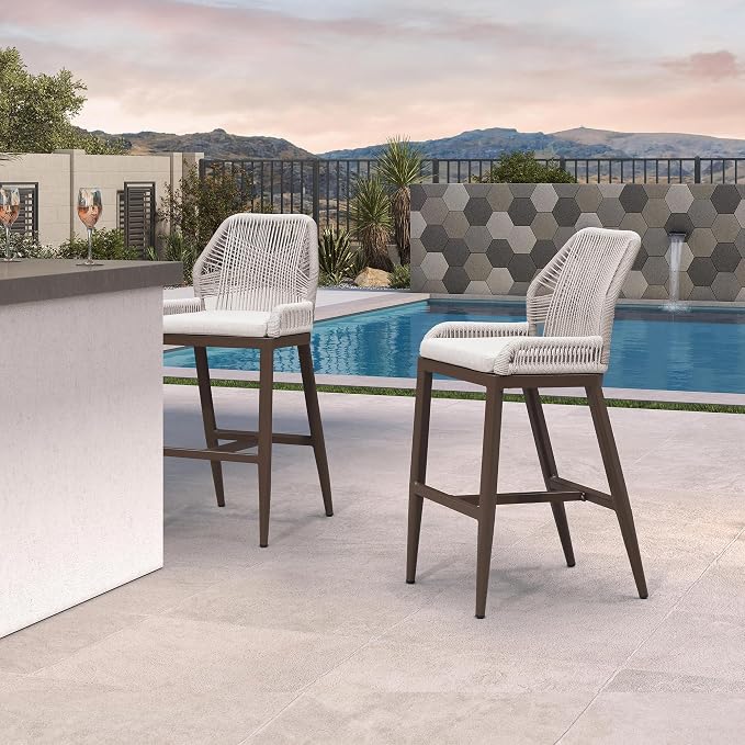 PURPLE LEAF Bar Stool 1 Piece Outdoor Bar Height Metal Stool Modern Wicker - Image 2