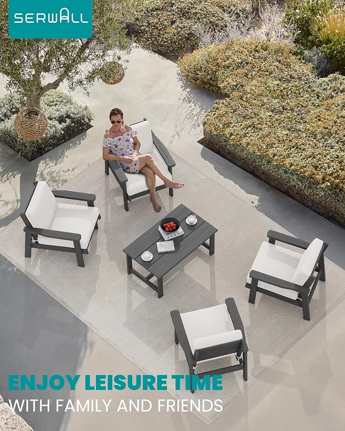 SERWALL Outdoor Patio Furniture Set, 5 Piece HDPE Patio Conversation Sets - Image 9