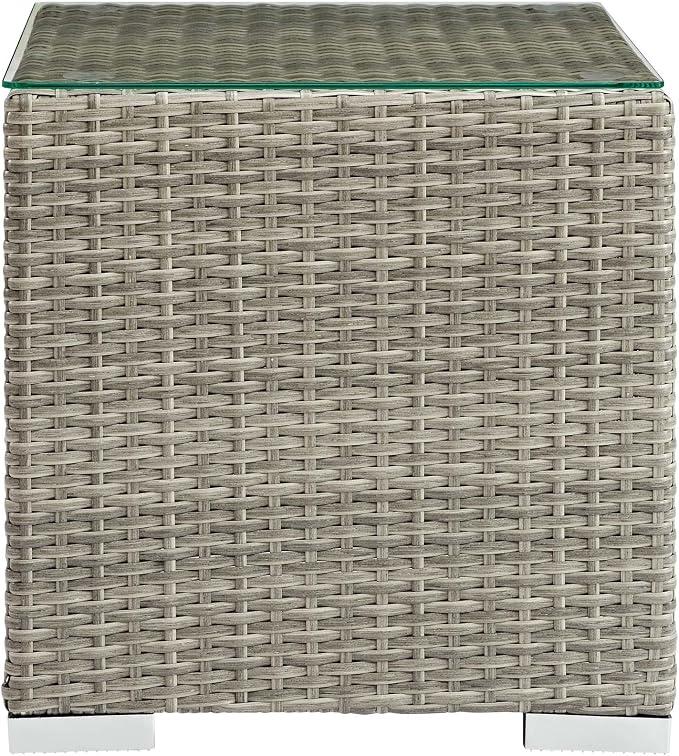 Modway Repose Wicker Rattan Glass Outdoor Patio Side End Table in Light Gray - Image 2