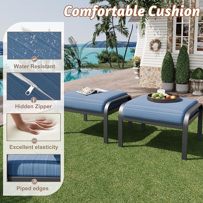 HOMREST Metal Outdoor Ottoman, 2-Piece Aluminum Footstool w/Removable Cushion - Image 4