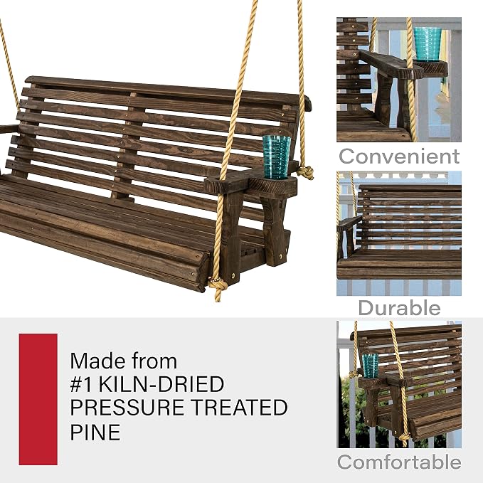 Amish Casual Heavy Duty 800 Lb Roll Back Treated Porch Swing - Image 5