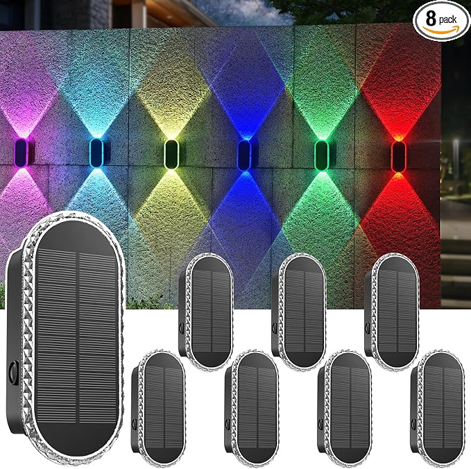 8PK Solar Fence Lights Outdoor by LIANGLOME